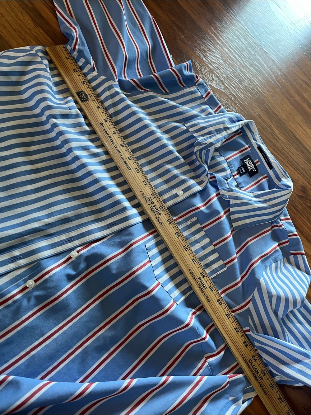 Lands' End Blue and White Multi-Stripe Button-Down Shirt with Red Accents - Picture 6 of 7
